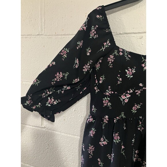 Inspired Heart Mini Dress Womens Size L Black Pink Floral - Picture 5 of 16
